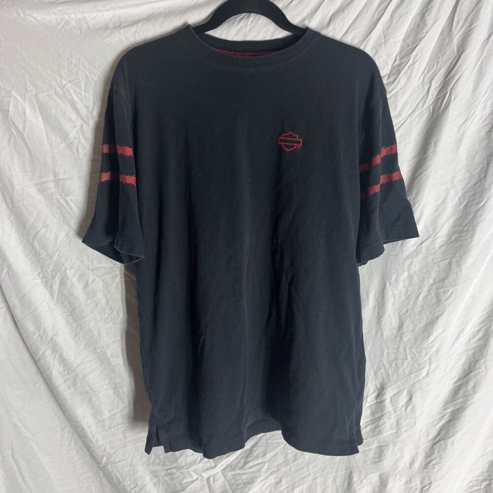 Harley Davidson Motorcycles Black Eagle Flag  Graphic T-Shirt Medium